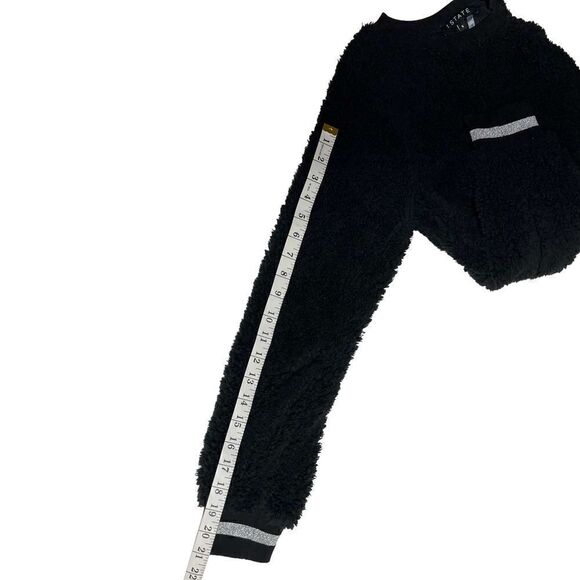 1. State Teddy Fuzzy Sweatshirt Pullover Top Black Silver Metallic Trim Small - Picture 9 of 16